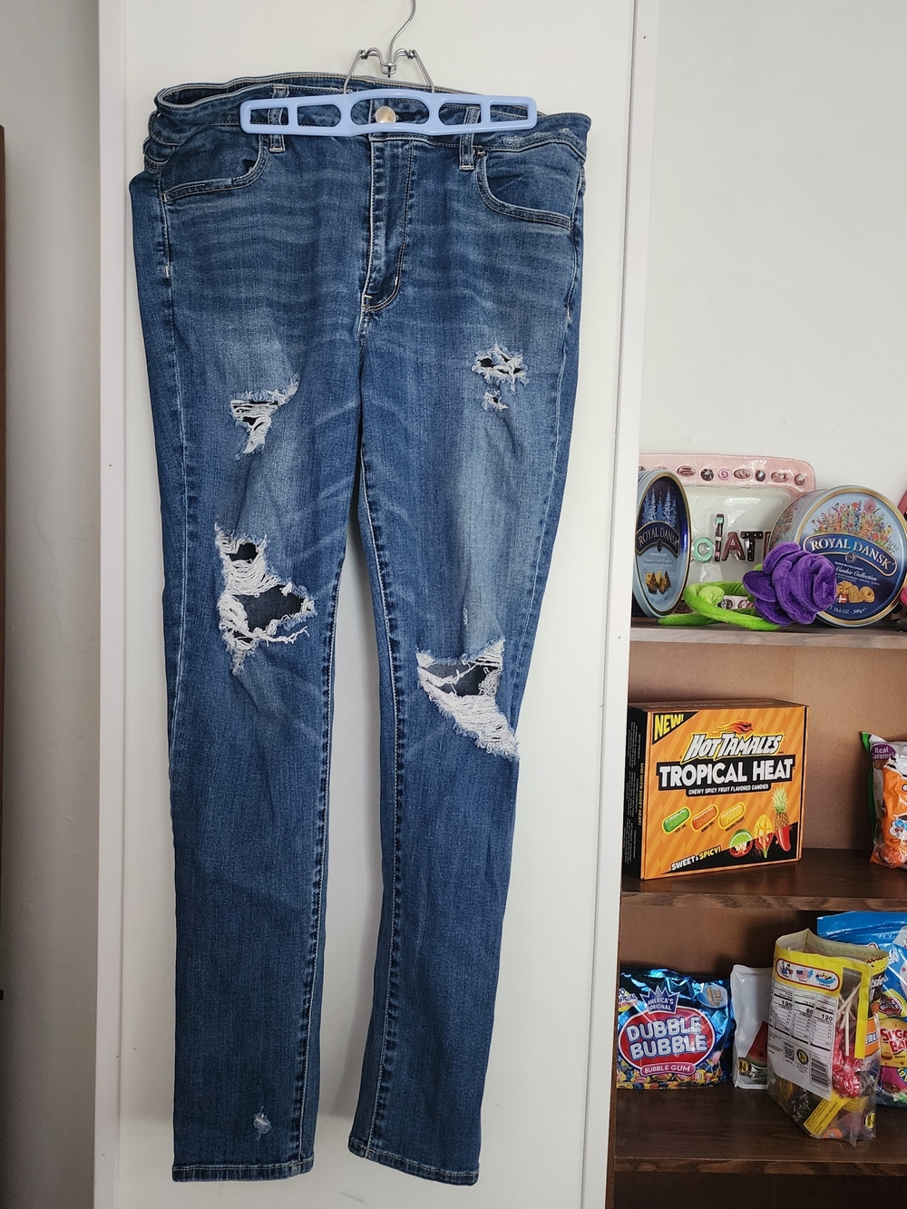 American Eagle Outfitters Distressed Skinny Jeans - Blue
